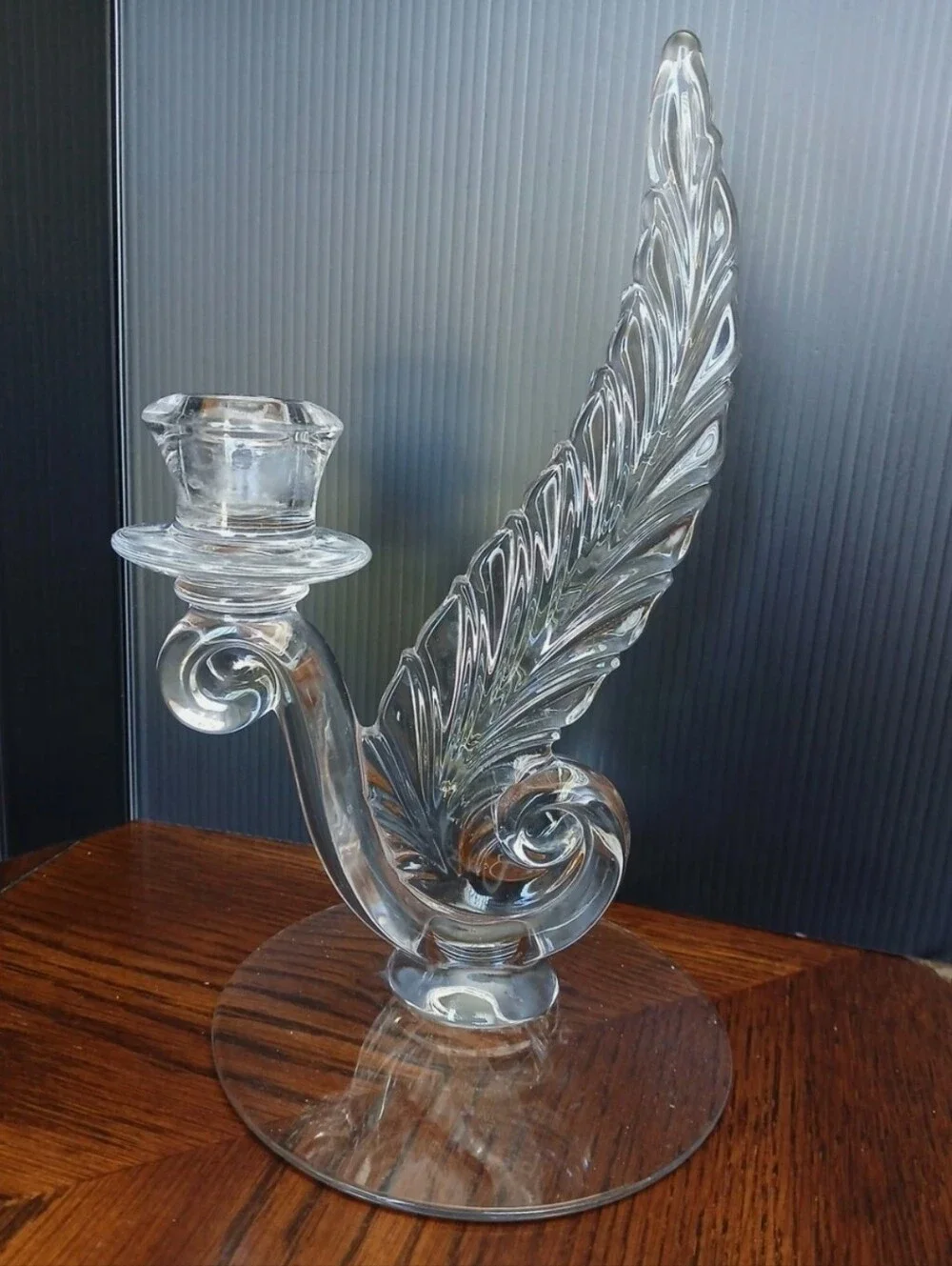 Vtg Fostoria Glass Single Plume Candlestick 9.5
